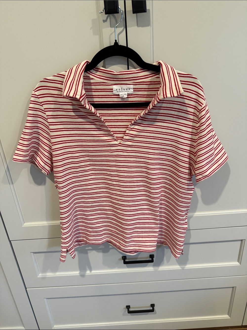 Velvet Brand Perrin Polo red and 
White Striped Short Sleeve
